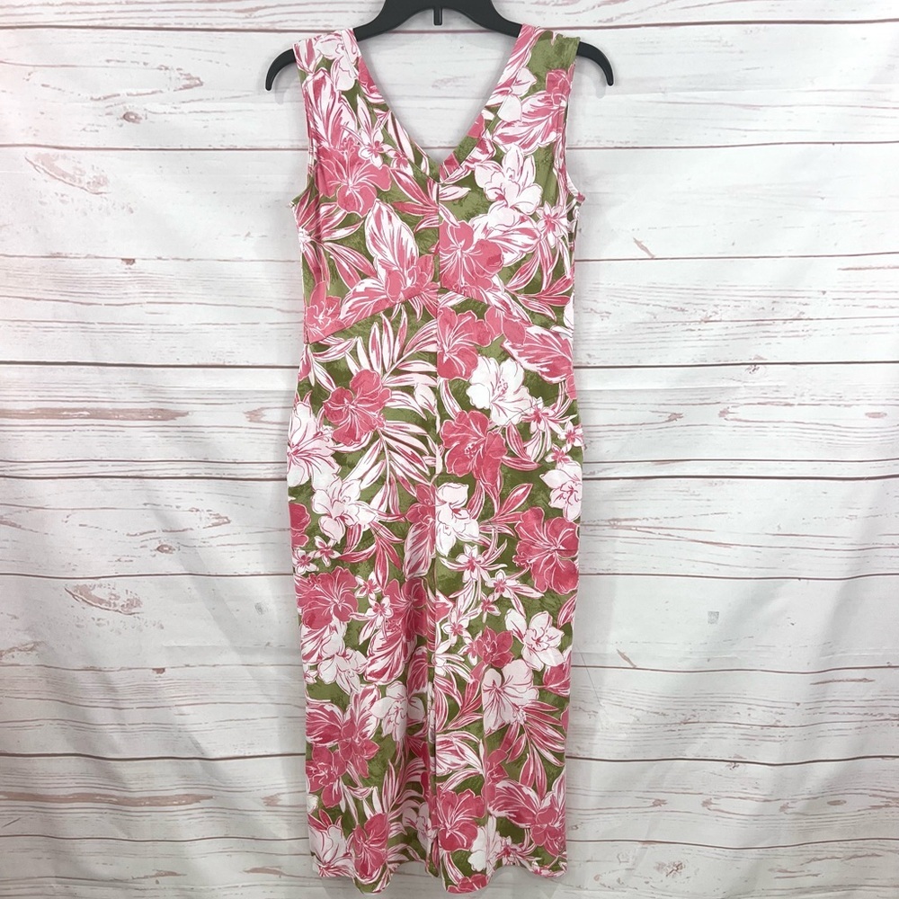Cuddl Duds V-neck Wide Leg Crop Flexwear Romper Jumpsuit Tropical Pink Floral